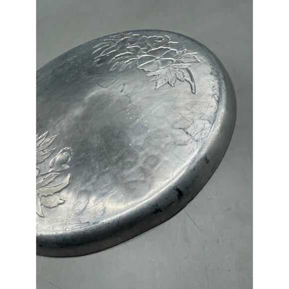 metal circle tray platter embossed with floral lip 11.5x1" READ - Picture 7 of 9